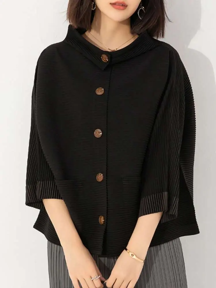 LANMREM Casual Pleated Solid Color Shirt Women Long Sleeves Single Breasted Loose Tops Versatile 2025 Spring New 2AA3707