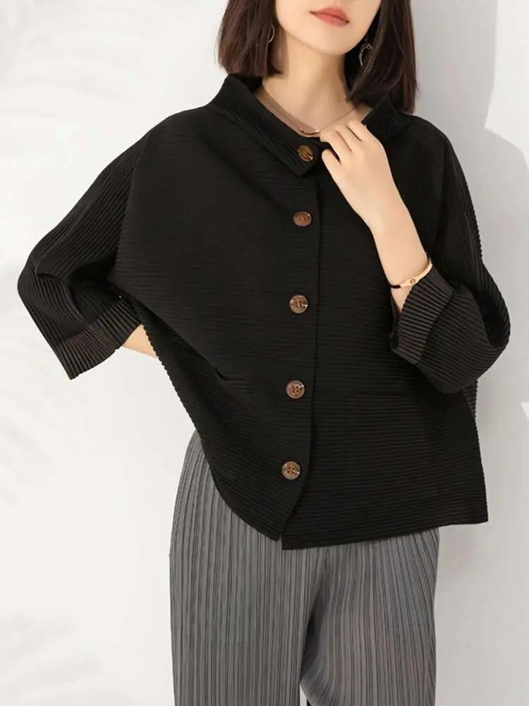 LANMREM Casual Pleated Solid Color Shirt Women Long Sleeves Single Breasted Loose Tops Versatile 2025 Spring New 2AA3707