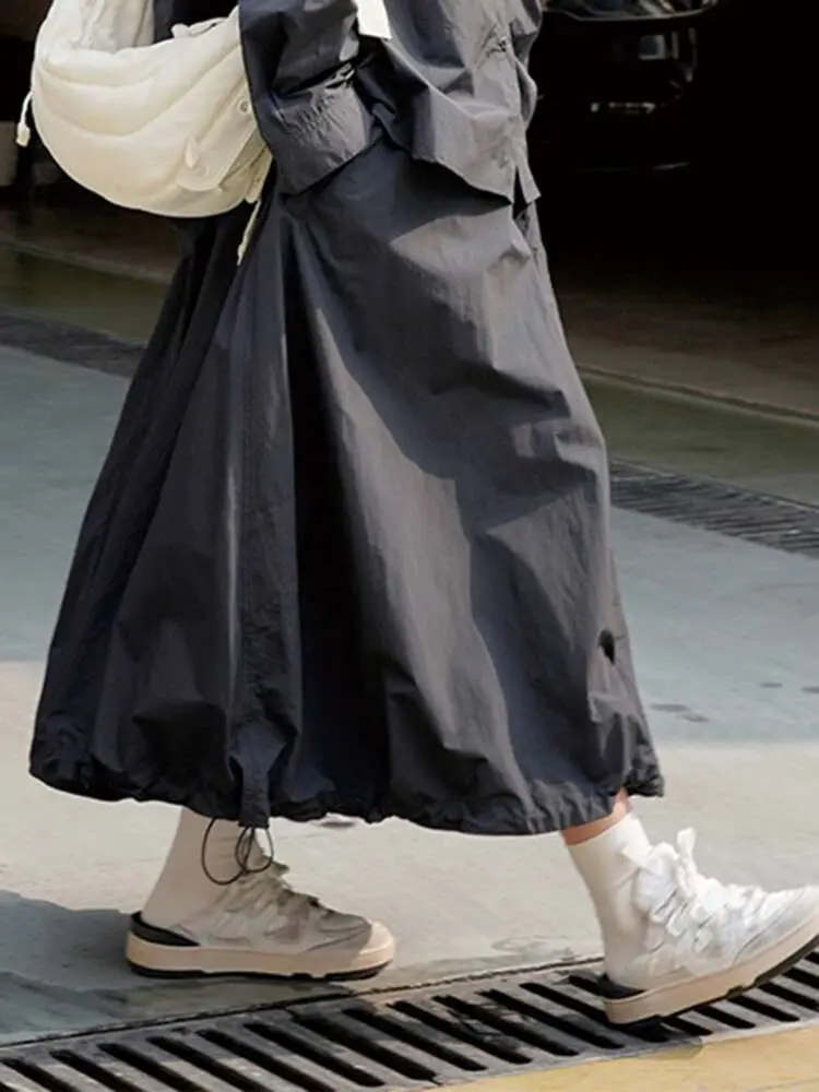 LANMREM Casual Skirt For Women High Elastic Waist Solid Color Loose Skirts Fashion Thin Female Clothing 2025 Spring New 2YA1050
