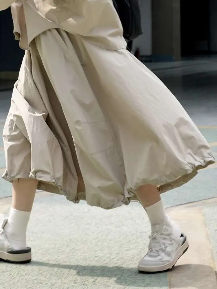 LANMREM Casual Skirt For Women High Elastic Waist Solid Color Loose Skirts Fashion Thin Female Clothing 2025 Spring New 2YA1050
