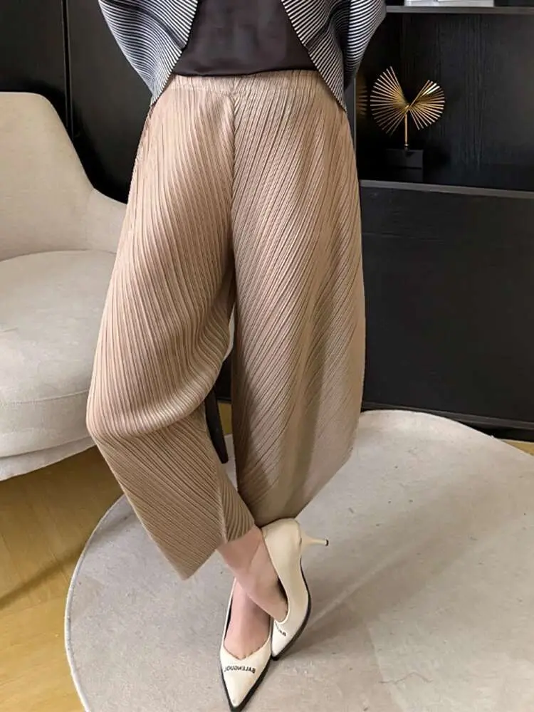LANMREM Minimalist Women's Pleated Haren Pants Fashion Causal Loose Fit Female Trousers 2025 Spring Summer New Long Pants 2DE163