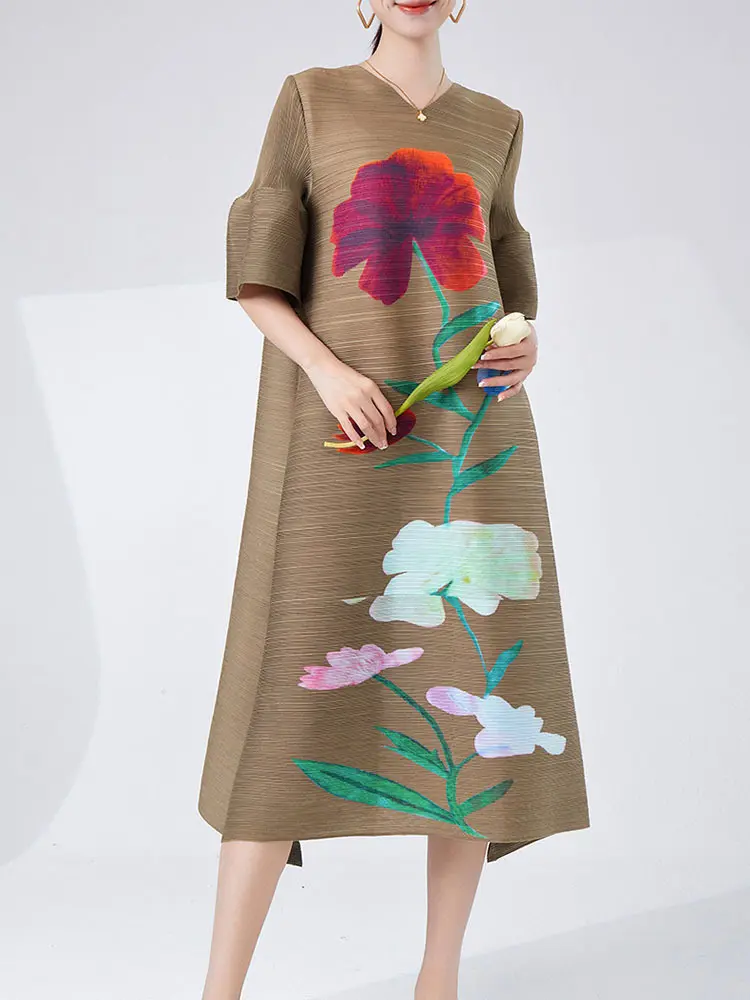 LANMREM Flower Printing Dress Women's Short Lantern Sleeves Loose Vintage Style Female Evening Clothing 2025 Summer New 2DA7892