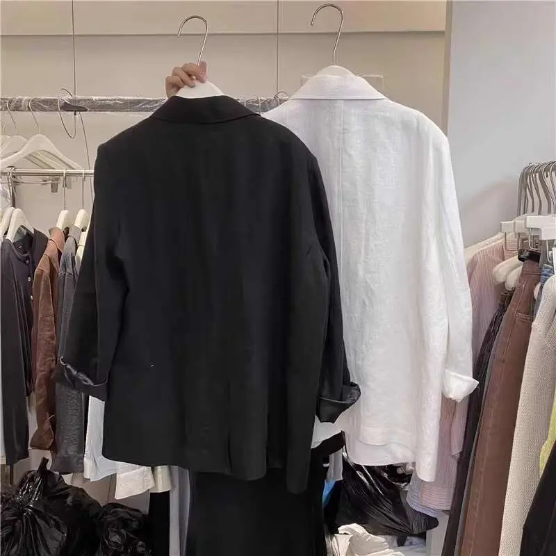LANMREM Cotton Linen Suit Jacket Women's 2025 New Summer Fashion Casual Single Breasted Lightweight White Blazer Coat 2DB3093