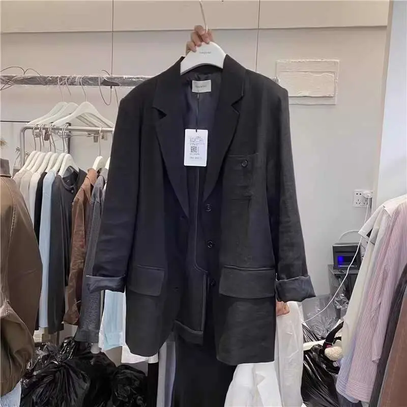 LANMREM Cotton Linen Suit Jacket Women's 2025 New Summer Fashion Casual Single Breasted Lightweight White Blazer Coat 2DB3093