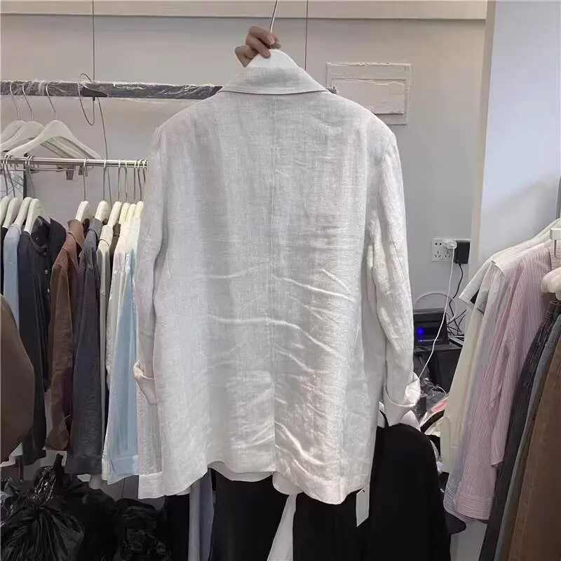LANMREM Cotton Linen Suit Jacket Women's 2025 New Summer Fashion Casual Single Breasted Lightweight White Blazer Coat 2DB3093