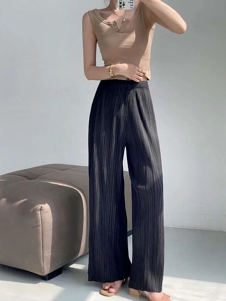 LANMREM Pleated 2025 Summer New Fashion Tide Versatile Trousers Women's Wide Leg Straight Casual Loose Solid Color Pants 2DE361