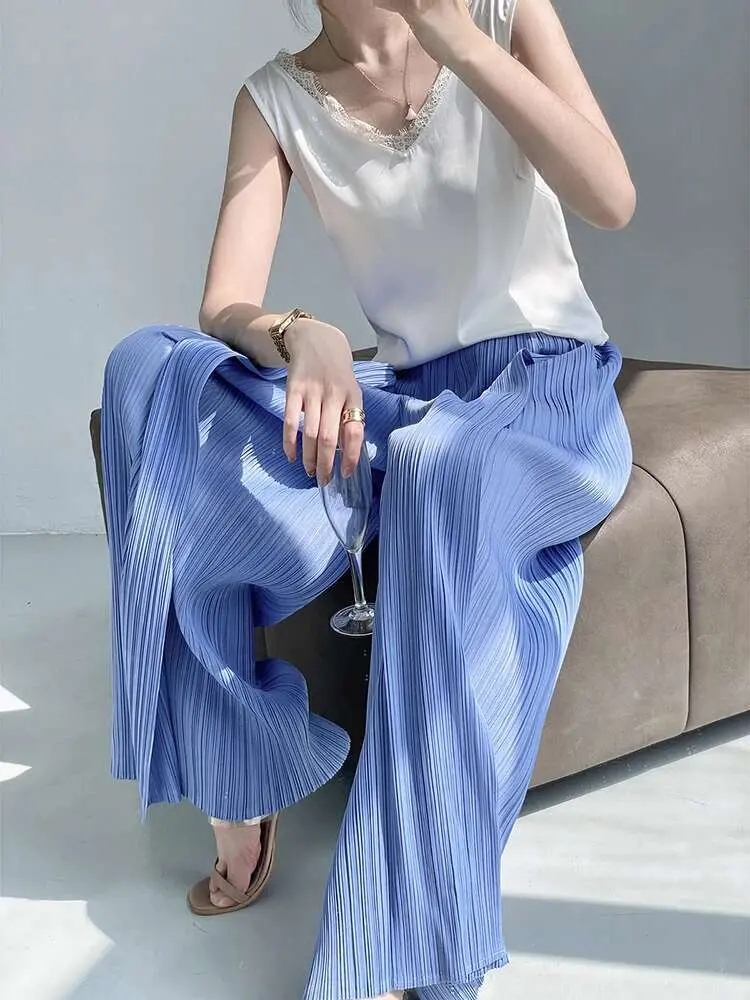 LANMREM Pleated 2025 Summer New Fashion Tide Versatile Trousers Women's Wide Leg Straight Casual Loose Solid Color Pants 2DE361