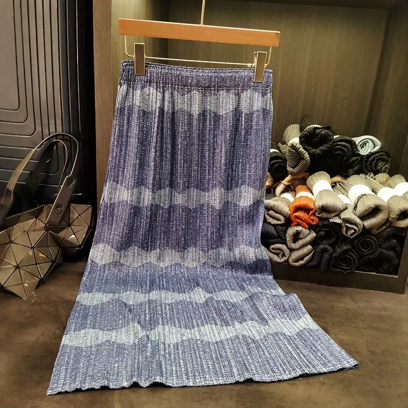 LANMREM High End Design Fashionable Printed A-line Skirt Women's Summer New Pleated Versatile Elastic Waist Long Skirts 2DB3164