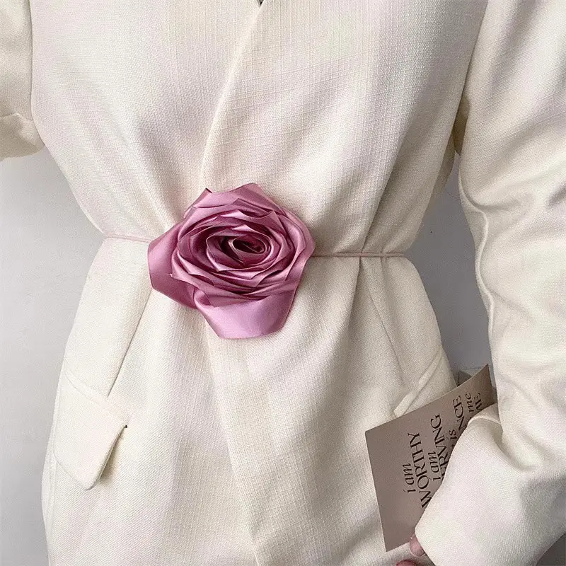 LANMREM Designer Rose Flower Belt Cinched Waist Match Dress Blazer Skirt Decorative Waistband Thin Belts Female Fashion 2DB2366