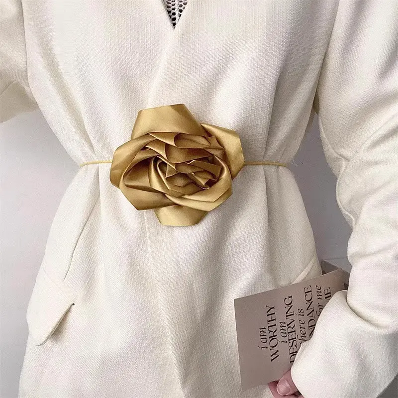 LANMREM Designer Rose Flower Belt Cinched Waist Match Dress Blazer Skirt Decorative Waistband Thin Belts Female Fashion 2DB2366