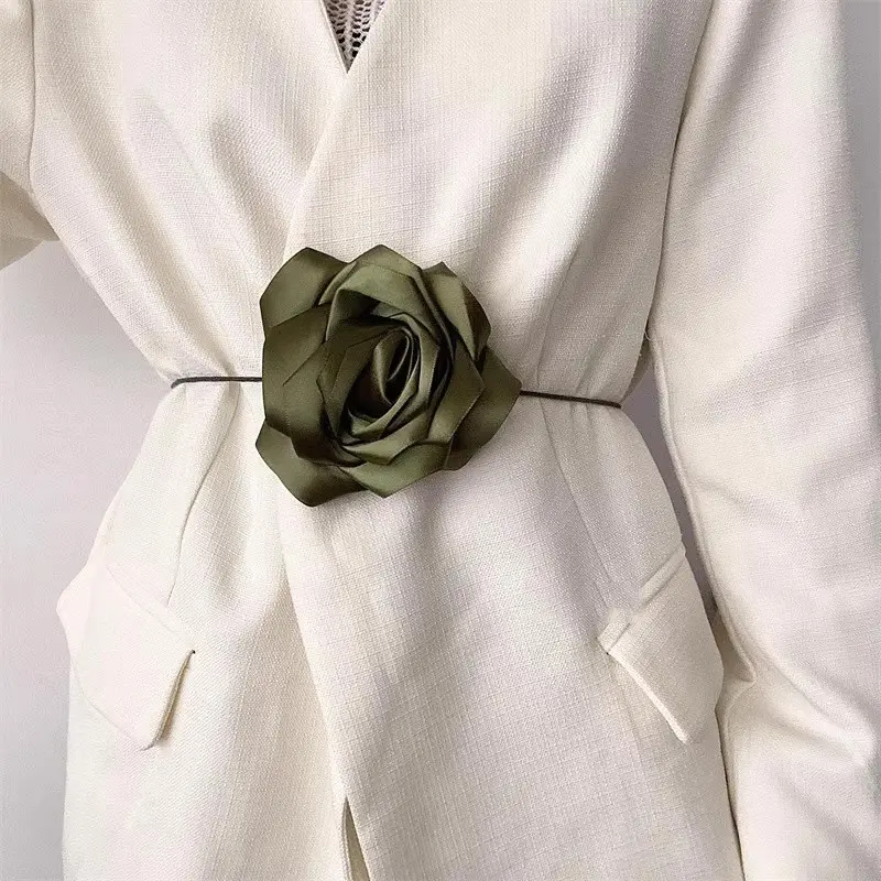 LANMREM Designer Rose Flower Belt Cinched Waist Match Dress Blazer Skirt Decorative Waistband Thin Belts Female Fashion 2DB2366