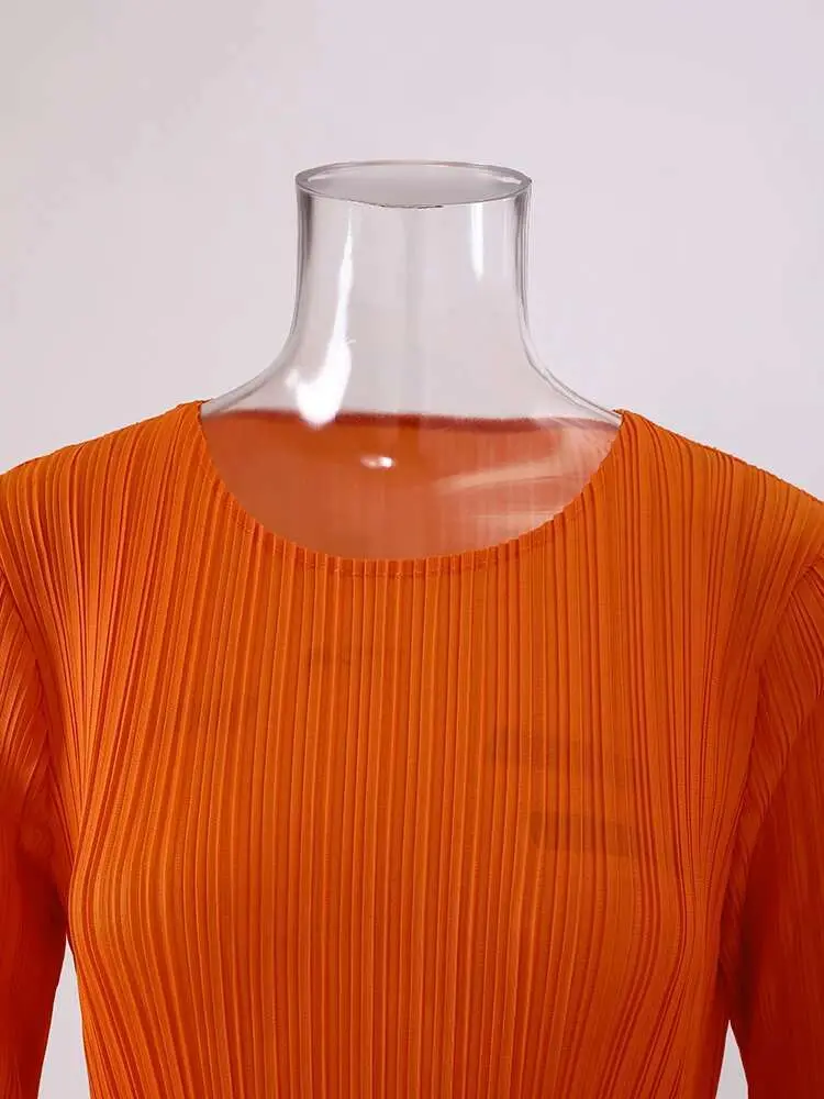 LANMREM Ruffles Pleated Party Dress Women Long Sleeves Belt Gathered Waist Slim Solid Dresses Elegant 2024 Spring New 2R6863