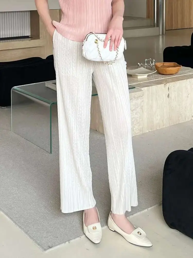 LANMREM Minimalist Fabric Pleated Pants Women Fashion Tide 2025 New Elastic Waist Solid Color Casual Versatile Trousers 2DE681