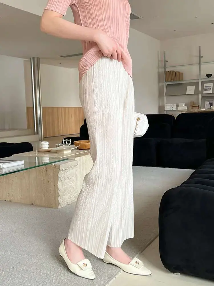 LANMREM Minimalist Fabric Pleated Pants Women Fashion Tide 2025 New Elastic Waist Solid Color Casual Versatile Trousers 2DE681