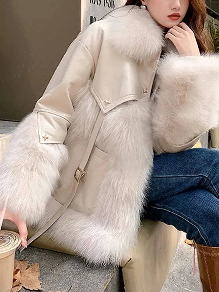 LANMREM Elegant Fur One-piece Coat Women's Lapel Zipper Design Faux Fur Coats Fashion 2024 Female Winter New Clothing 2Z2301