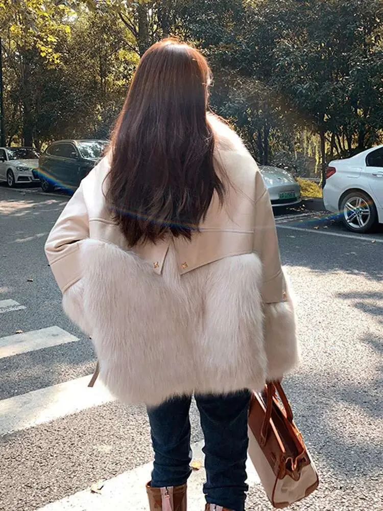 LANMREM Elegant Fur One-piece Coat Women's Lapel Zipper Design Faux Fur Coats Fashion 2024 Female Winter New Clothing 2Z2301