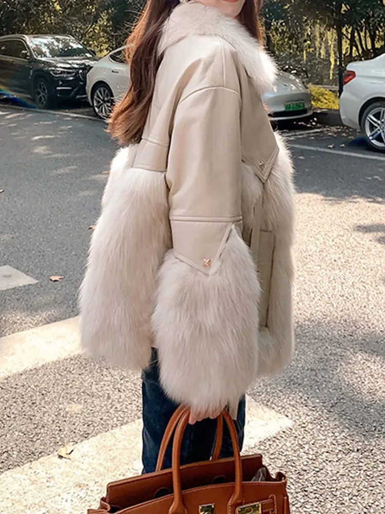 LANMREM Elegant Fur One-piece Coat Women's Lapel Zipper Design Faux Fur Coats Fashion 2024 Female Winter New Clothing 2Z2301