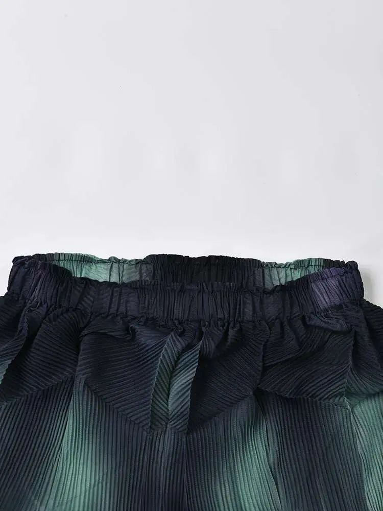 LANMREM Fashion Gradient Pleated Wide Leg Pants Women Elastic High Waist Contrast Color Trousers 2025 Spring New 2AA2577