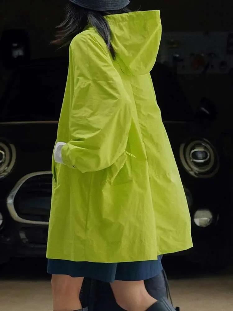 LANMREM Fashion Irregular Spliced Trench Women Hooded Bandage Solid Color Loose Fit Windbreaker Casual 2023 Autumn New 2AA2360