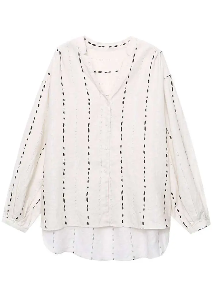 LANMREM Women's Shirt V-neck Single Breasted Long Sleeve Loose Casual Sunscreen Tops Fashion Tide 2025 Spring Summer New 2DE631