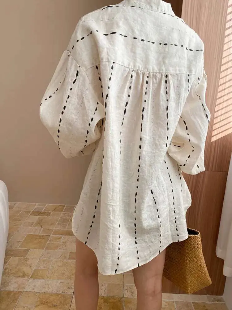 LANMREM Women's Shirt V-neck Single Breasted Long Sleeve Loose Casual Sunscreen Tops Fashion Tide 2025 Spring Summer New 2DE631