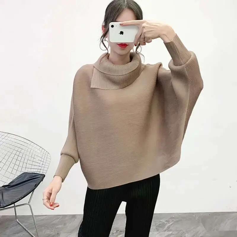 LANMREM 2025 Spring New Scarf Collar Batwing Sleeves Pullover Twice Pleated Thickness Loose Sweatshirt Top Female WJ74304
