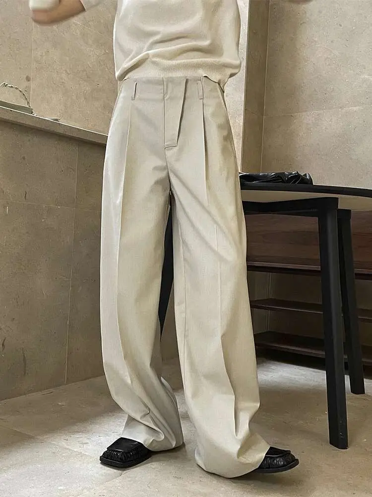 LANMREM Solid Color Wide Leg Pants For Women Loose Casual High Waist Long Trousers 2025 New Spring Female Fashion 2N275
