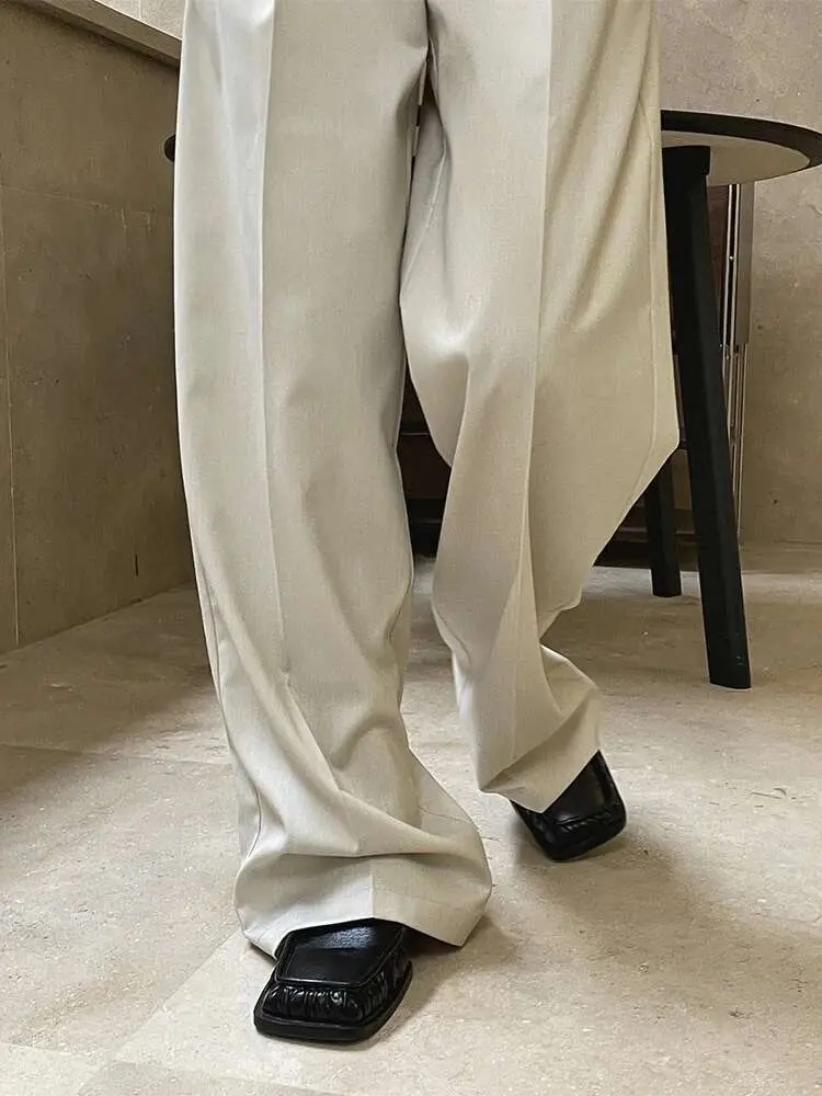 LANMREM Solid Color Wide Leg Pants For Women Loose Casual High Waist Long Trousers 2025 New Spring Female Fashion 2N275