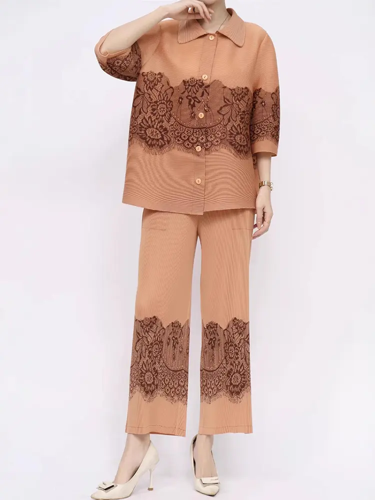 LANMREM 2 Pieces Pants Sets Patchwork Single Breasted Shirts With Wide Leg Trousers Female Trendy Pleated Clothing 2DB2379