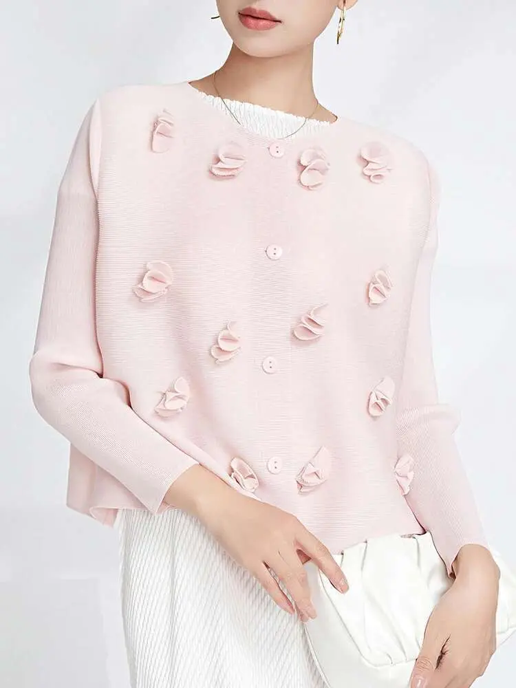 LANMREM Spliced Flower Shirt For Women Round Neck Long Sleeves Designer Tops Fashion Female Clothing 2024 Spring New 2YA1449