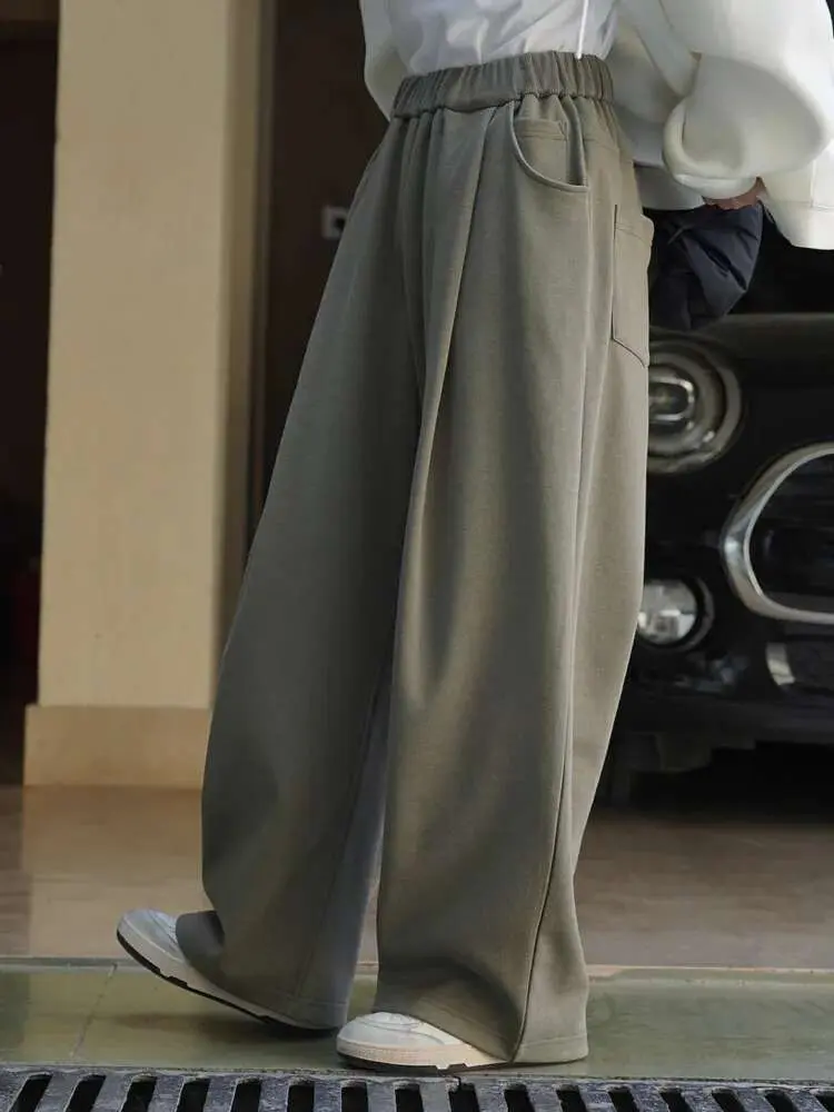 LANMREM Korean Casual Pants For Women High Elastic Waist Solid Color Wide Leg Trousers Female Clothing 2025 Spring New 2YA597