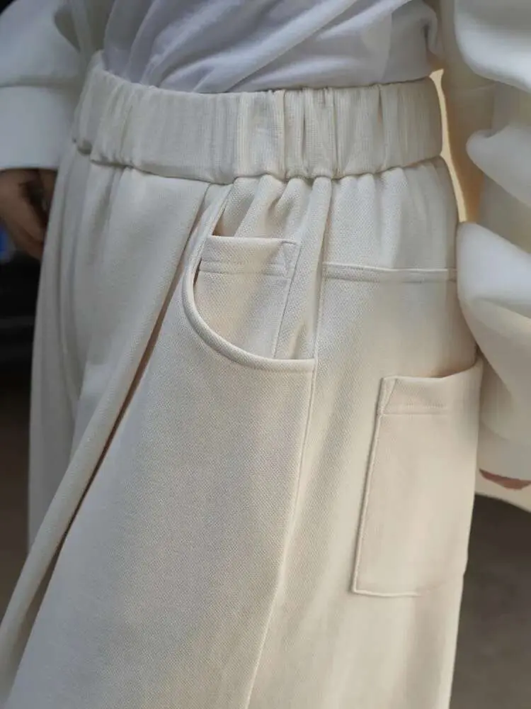 LANMREM Korean Casual Pants For Women High Elastic Waist Solid Color Wide Leg Trousers Female Clothing 2025 Spring New 2YA597