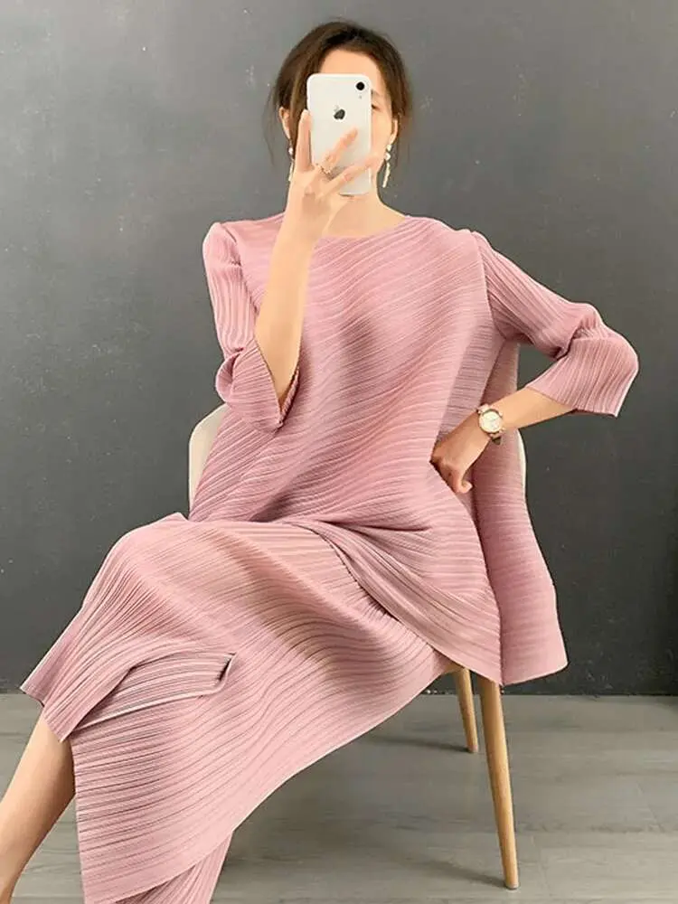 LANMREM Two Pieces Pleated Sets For Women 2025 Spring Long Loose Top With Wide Leg Pants Female Casual Sets 2M299