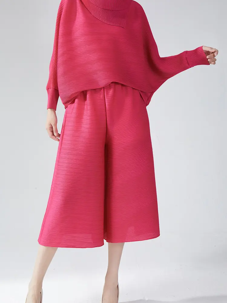 LANMREM Niche Pleated Calf Length Pants Women's 2025 New Elastic High Waist Chic Wide Leg Pants Summer High-end Bottoms 2DB3533