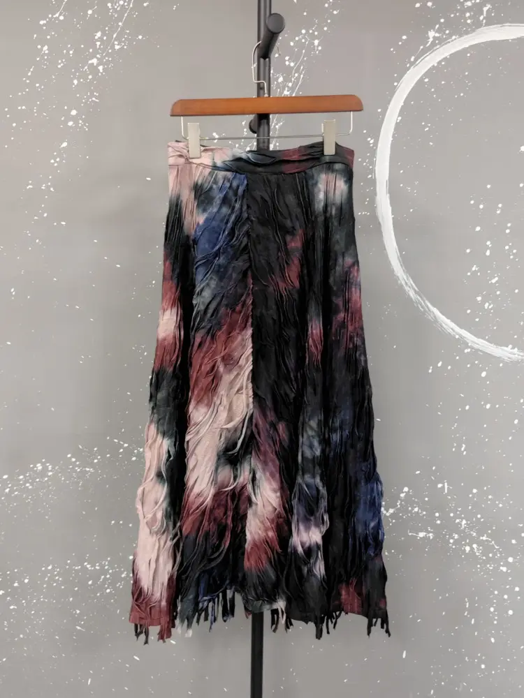 LANMREM Gradient Tie Dye Long Skirt Retro Design A-line Tassel Umbrella Skirts For Women High End Party Wedding Clothing 2DB2155