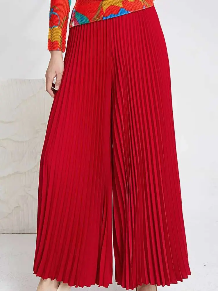 LANMREM Trend All-match Women Pleated Pant High Elastic Waist Wide Leg Solid Pants Loose Female Clothing 2025 Spring New 2YA430