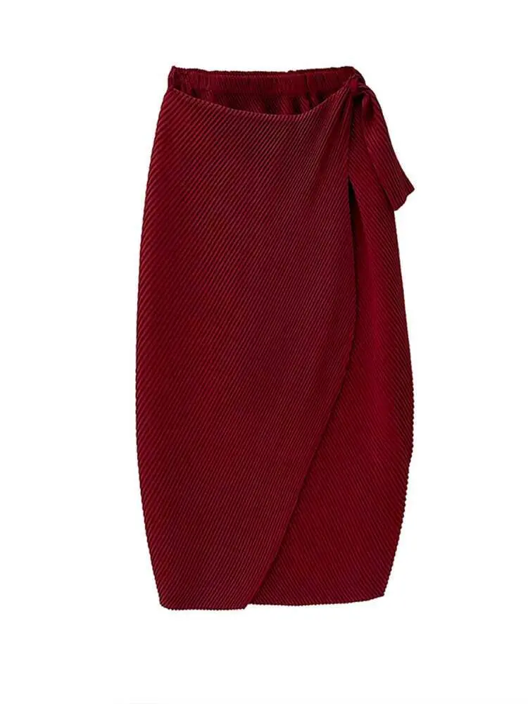 LANMREM Versatile Women Skirt Elasitc Waist Patchwork Bandage Loose Blue Pleated Skirts Female 2025 New Fashion Clothing 2DC1482