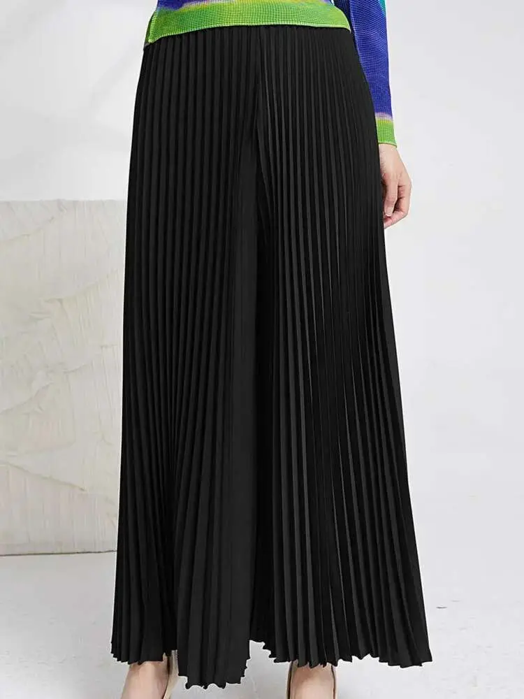 LANMREM Trend All-match Women Pleated Pant High Elastic Waist Wide Leg Solid Pants Loose Female Clothing 2025 Spring New 2YA430