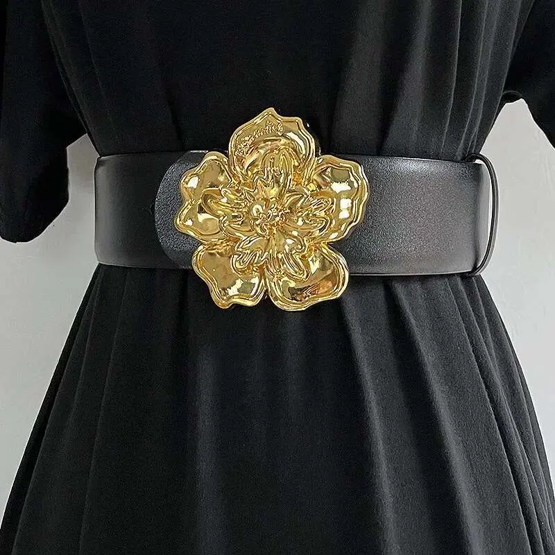LANMREM Large Flower Double-sided Cowhide Casual Wide Belt Women's Temperament Versatile Fashion New Leather Belts 2DB1860