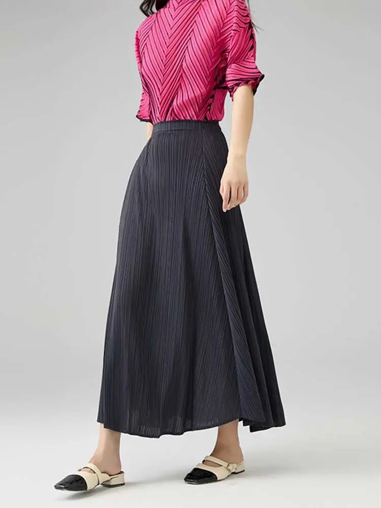 LANMREM High Quality Pleated Half Length Skirt 2025 New Casual Loose Elastic High Waist A-line Skirts Summer Bottoms 2DB2858