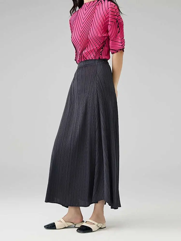 LANMREM High Quality Pleated Half Length Skirt 2025 New Casual Loose Elastic High Waist A-line Skirts Summer Bottoms 2DB2858