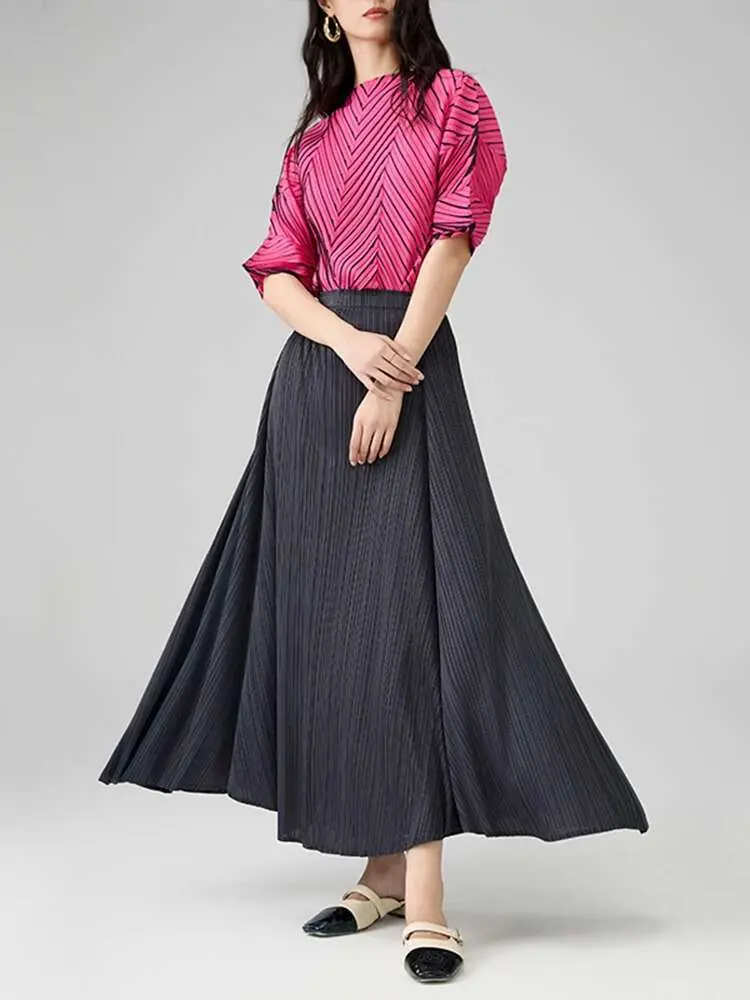 LANMREM High Quality Pleated Half Length Skirt 2025 New Casual Loose Elastic High Waist A-line Skirts Summer Bottoms 2DB2858