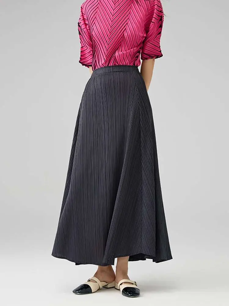 LANMREM High Quality Pleated Half Length Skirt 2025 New Casual Loose Elastic High Waist A-line Skirts Summer Bottoms 2DB2858