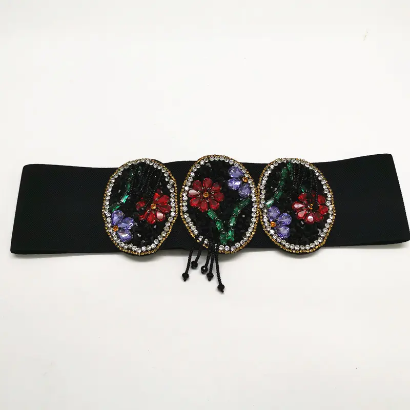 LANMREM New Flower Rhinestone Black Waistband Fashion Personalized Belt Trend Dress Skirt Coat Decorative Bandage 2DB1922