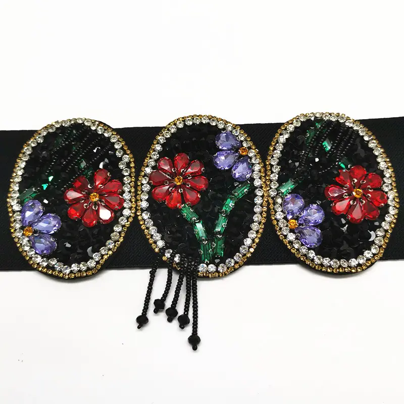 LANMREM New Flower Rhinestone Black Waistband Fashion Personalized Belt Trend Dress Skirt Coat Decorative Bandage 2DB1922
