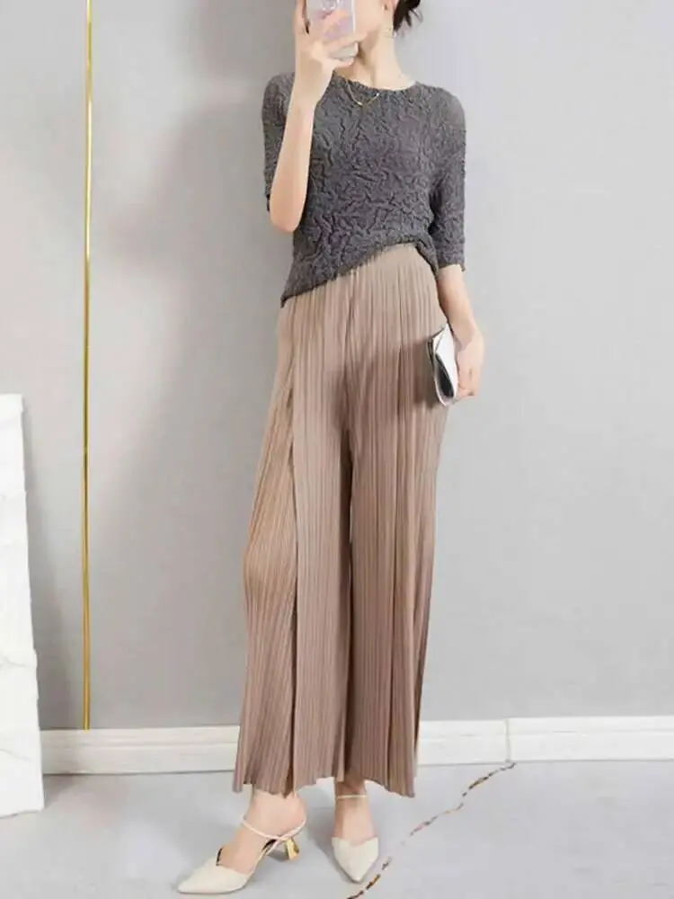 LANMREM Women's Pleated Pants High-waisted Solid Color Irregular Casual Versatile Trousers Fashion Tide 2025 New Summer 2DE674