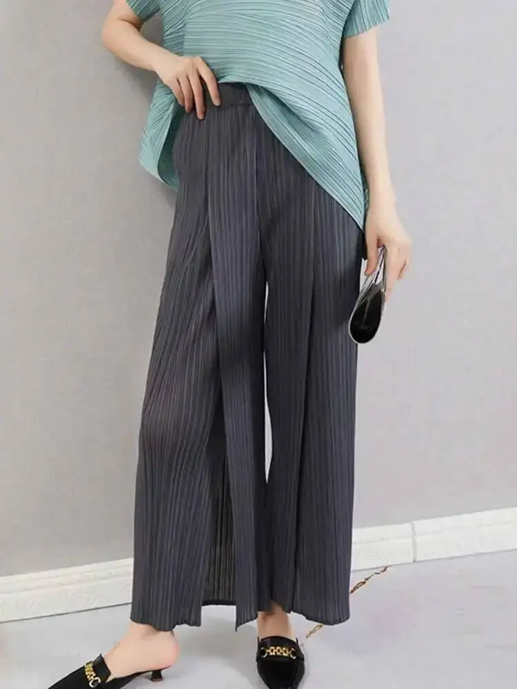 LANMREM Women's Pleated Pants High-waisted Solid Color Irregular Casual Versatile Trousers Fashion Tide 2025 New Summer 2DE674