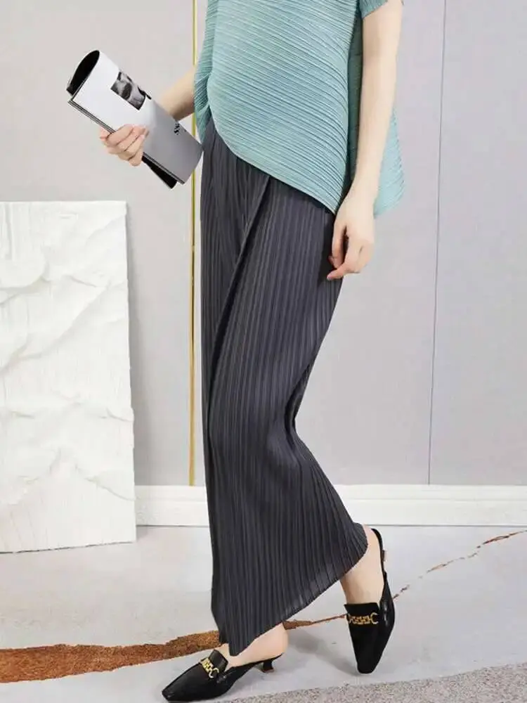 LANMREM Women's Pleated Pants High-waisted Solid Color Irregular Casual Versatile Trousers Fashion Tide 2025 New Summer 2DE674