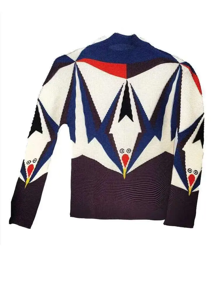 LANMREM Graffiti Pleated T-shirt Women Turtleneck Long Sleeves Contrast Color Slim Thin Shirt Female Trendy Top Clothes 2DB1125