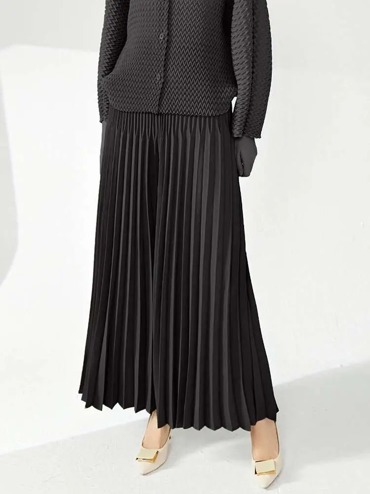 LANMREM niche design pleated pants for women 2025 new loose casual wide leg elastic waist trousers spliced tide straight 2DB2555